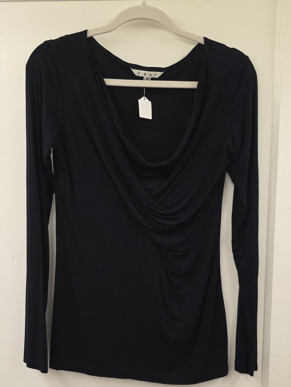 CAbi Style 137 Black Draped Cowl Neck Knit Top Long Sleeve Size Small